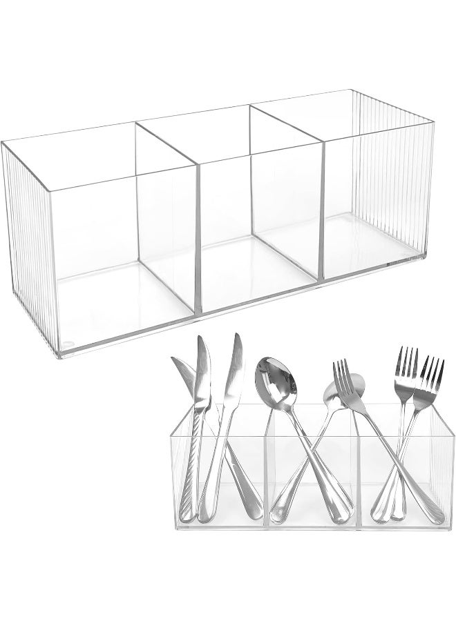 TPGP منظم تخزين أدوات المائدة، حامل أدوات المائدة البلاستيكي، منظم تخزين للمطبخ، يحمل الشوكة، السكين، الملعقة، صندوق تخزين أدوات المائدة الفضي - Image 1