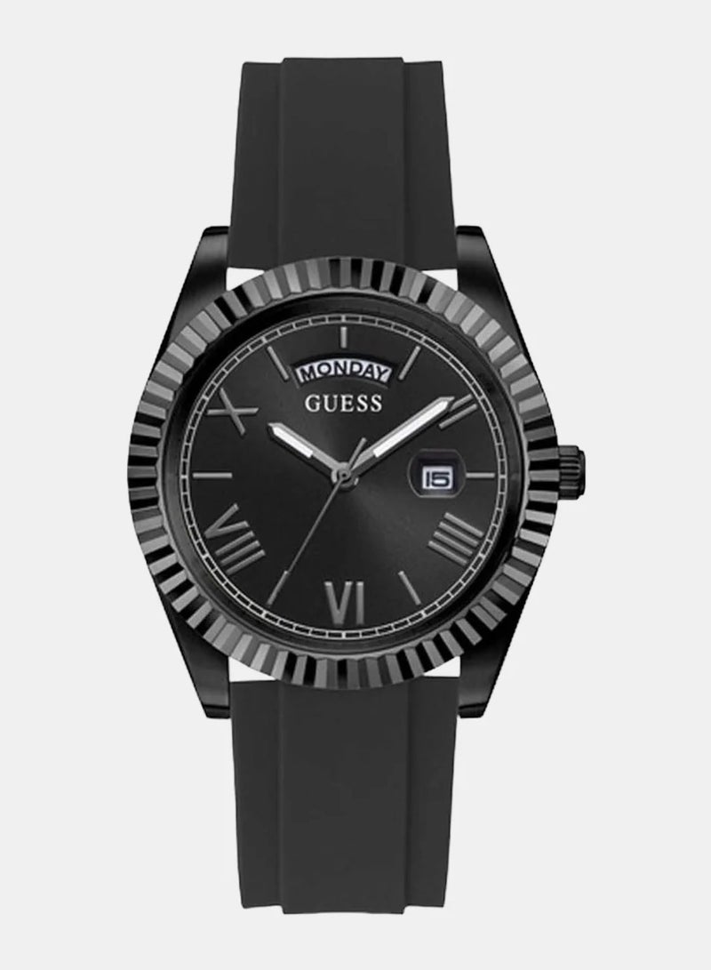 GUESS ساعة GUESS للرجال بسوار سيليكون أسود لليوم والتاريخ - GW0335G1 - Image 1