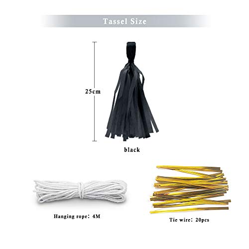 Binpeng 9.8in Tissue Paper Tassel DIY Hanging Paper Decorations Party Garland for Party, Wedding, Festival, Baby Shower - 20PCS (Black 25cm) - Image 2