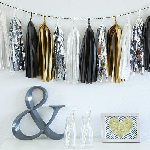 Binpeng 9.8in Tissue Paper Tassel DIY Hanging Paper Decorations Party Garland for Party, Wedding, Festival, Baby Shower - 20PCS (Black 25cm) - Image 3