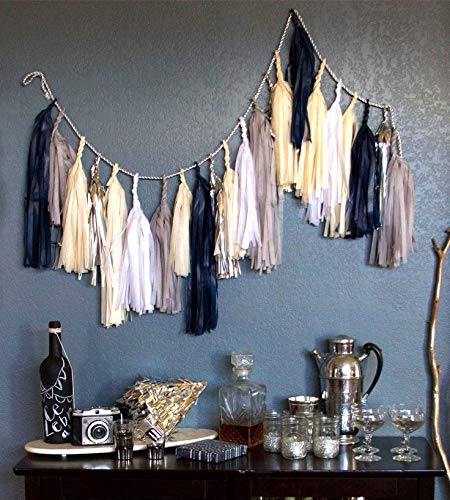 Binpeng 9.8in Tissue Paper Tassel DIY Hanging Paper Decorations Party Garland for Party, Wedding, Festival, Baby Shower - 20PCS (Black 25cm) - Image 5
