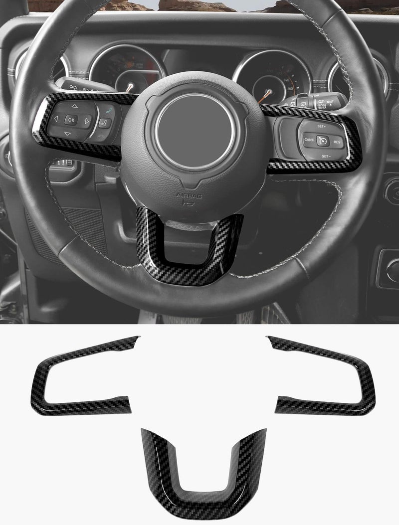 Savadicar Carbon Fiber Interior Accessories  Steering Wheel Trim for 2018Present Jeep Wrangler JL JLU 4XE  Gladiator JT  Premium Texture Interior Decor Upgrade Option 3Piece