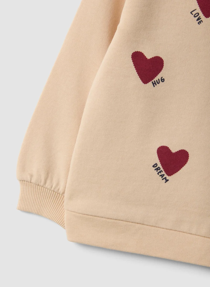 Ovs  OVS Beige Pure Cotton Crew-Neck Sweatshirt With Heart Print For Baby Girl for Women | Best Price UAE