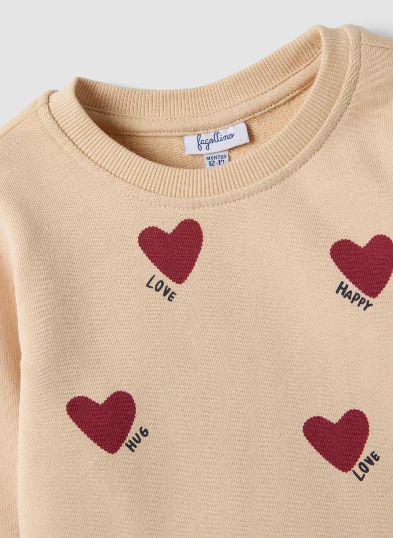 Ovs  OVS Beige Pure Cotton Crew-Neck Sweatshirt With Heart Print For Baby Girl for Women | Best Price UAE