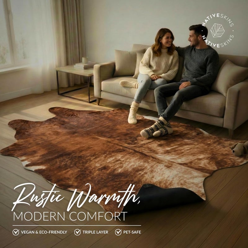 NativeSkins Faux Cowhide Rug â€“ Brindle (Large) | 4.6ft x 6.6ft | Triple-Layer Support | Ultra-Soft Pile | Hand-Cut, Faux Suede No-Slip Backing | Western Rug | Cow Hide Animal Print - Image 2