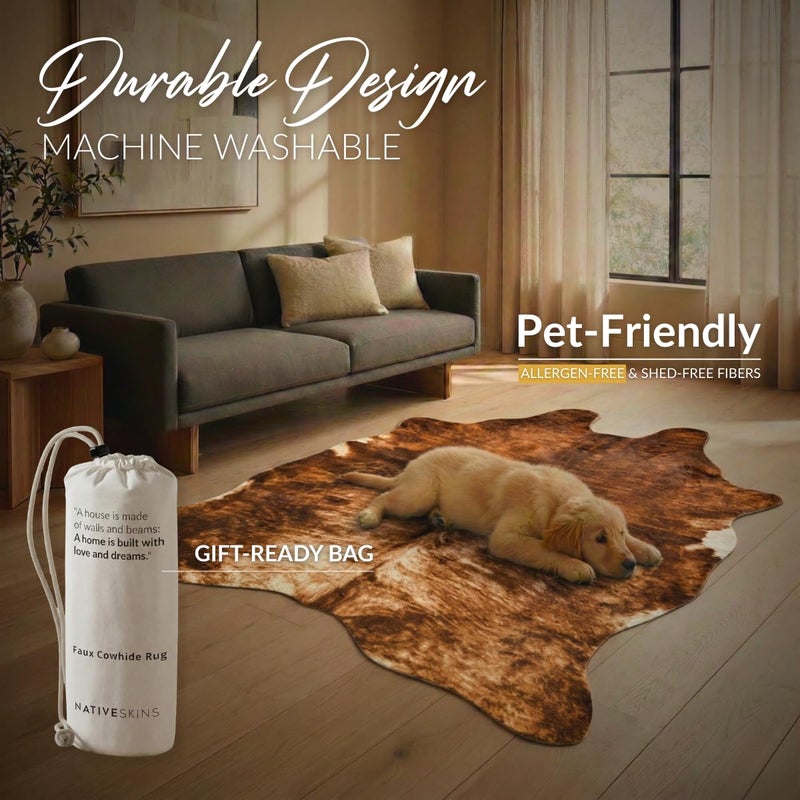 NativeSkins Faux Cowhide Rug â€“ Brindle (Large) | 4.6ft x 6.6ft | Triple-Layer Support | Ultra-Soft Pile | Hand-Cut, Faux Suede No-Slip Backing | Western Rug | Cow Hide Animal Print - Image 3
