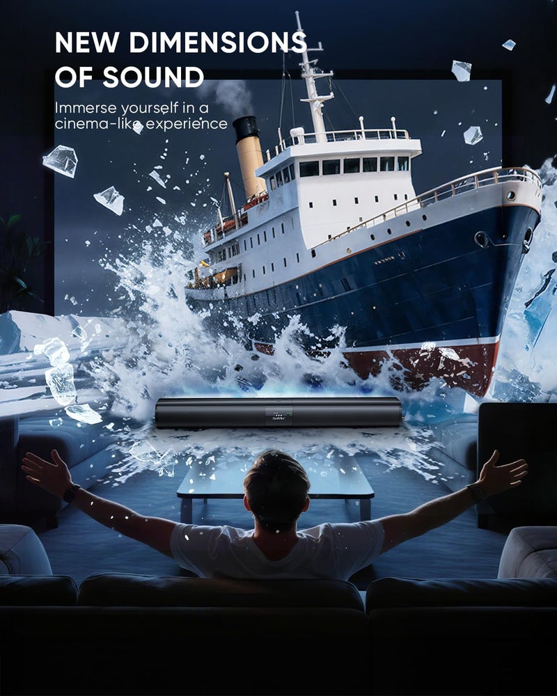 Saiyin Sound Bar for Smart TV, Detachable Soundbar TV Speaker with Bluetooth/ARC/Optical/AUX Input, Super Diaphragm Driver and 3 Preset Sound Effects for TV/PC/Projector. - Image 4