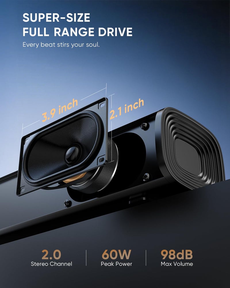 Saiyin Sound Bar for Smart TV, Detachable Soundbar TV Speaker with Bluetooth/ARC/Optical/AUX Input, Super Diaphragm Driver and 3 Preset Sound Effects for TV/PC/Projector. - Image 3