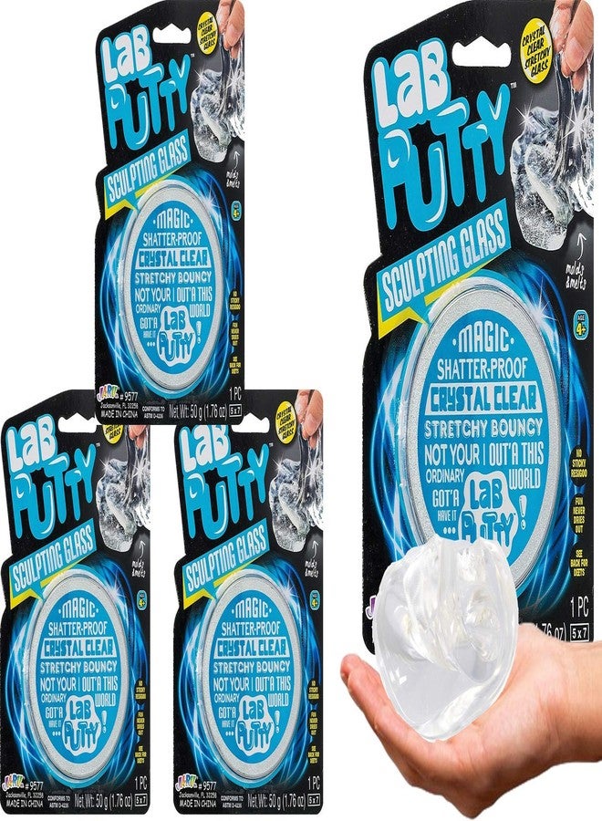 جا-رو معجون مختبر JA-RU شفاف مع علبة معدنية (عبوة من 3 قطع). معجون حسّي إسفنجي للأطفال. ألعاب لتخفيف التوتر والتحكم في الغضب. هدايا حفلات سلايم بكميات كبيرة للأطفال. 9577-3p - Image 1