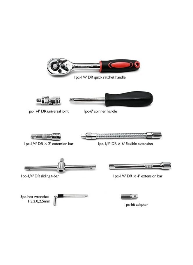 Generic Egofine 46 Pieces 1/4 inch Drive Socket Ratchet Wrench Set, with Bit Socket Set Metric and Extension Bar for Auto Repairing and Household, with Storage Case  - Image 3