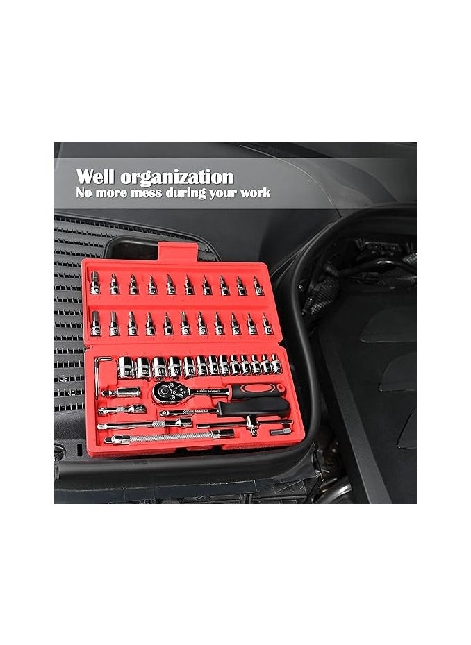 Generic Egofine 46 Pieces 1/4 inch Drive Socket Ratchet Wrench Set, with Bit Socket Set Metric and Extension Bar for Auto Repairing and Household, with Storage Case  - Image 5