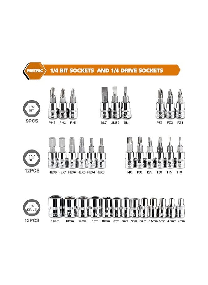 Generic Egofine 46 Pieces 1/4 inch Drive Socket Ratchet Wrench Set, with Bit Socket Set Metric and Extension Bar for Auto Repairing and Household, with Storage Case  - Image 2