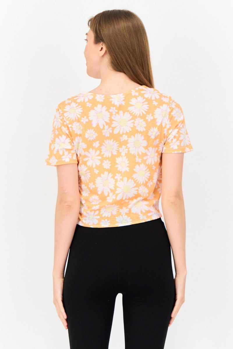 ONLY Women V-Neck Short Sleeve Floral Print Top, Multicolor  - Image 3