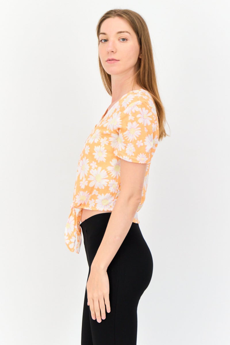 ONLY Women V-Neck Short Sleeve Floral Print Top, Multicolor  - Image 2