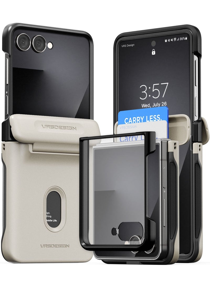 VRS Design حافظة تيرا غارد مودرن جو لهاتف سامسونج جالكسي زد فليب 7 [فتحة لحمل بطاقتين] (2025) مع [حماية شاشة مدمجة] وحماية المفصل - كريمي - Image 1