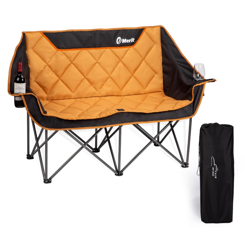 EMERIT Oversized Double Duo Camping Chair Folding Camping Loveseat 2 Person Camping Couch Heavy Duty Lawn Chairs for Outside with Padded Seats  ArmrestsSupport 650LBS