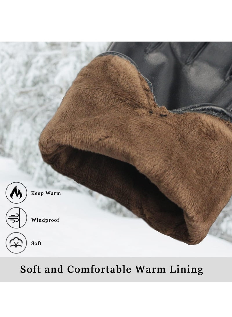 KASTWAVE Leather Gloves for Women, Women PU Leather Touchscreen Gloves Touch Screen Texting Winter Warm Cycling Driving Bowknot Gloves - Image 4