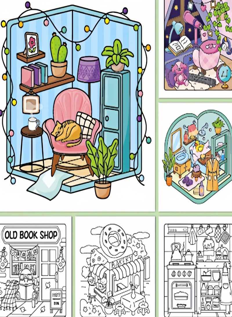 كيفن مجموعة هدايا كتب تلوين لطيفة ومريحة (4 كتب - 40 صفحة لكل كتاب) -كتاب تلوين للكبار والمراهقين - أنشطة يومية لطيفة ومريحة، رسوم تأملية | فن علاجي مُهدئ للقلق، مجموعة مساحات مريحة (تلوين) - Image 5