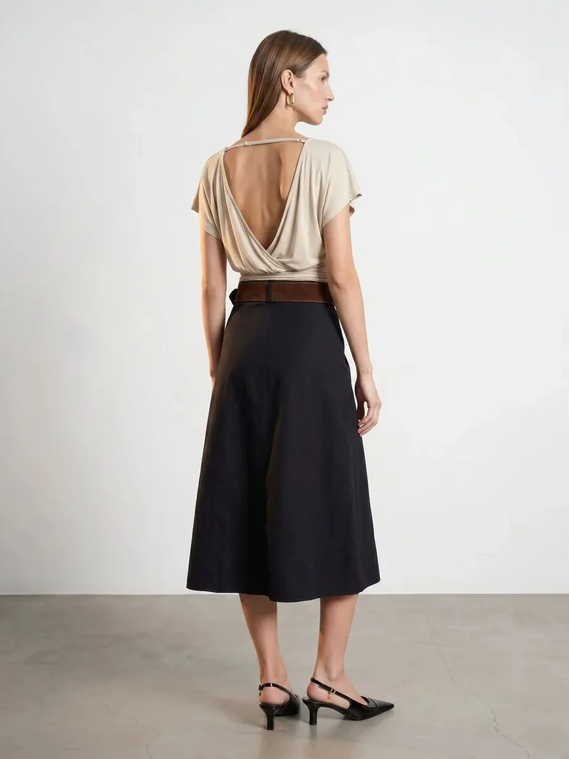 ديلفين DILVIN Women's Modal Blend Cut-out Crew Neck Blouse