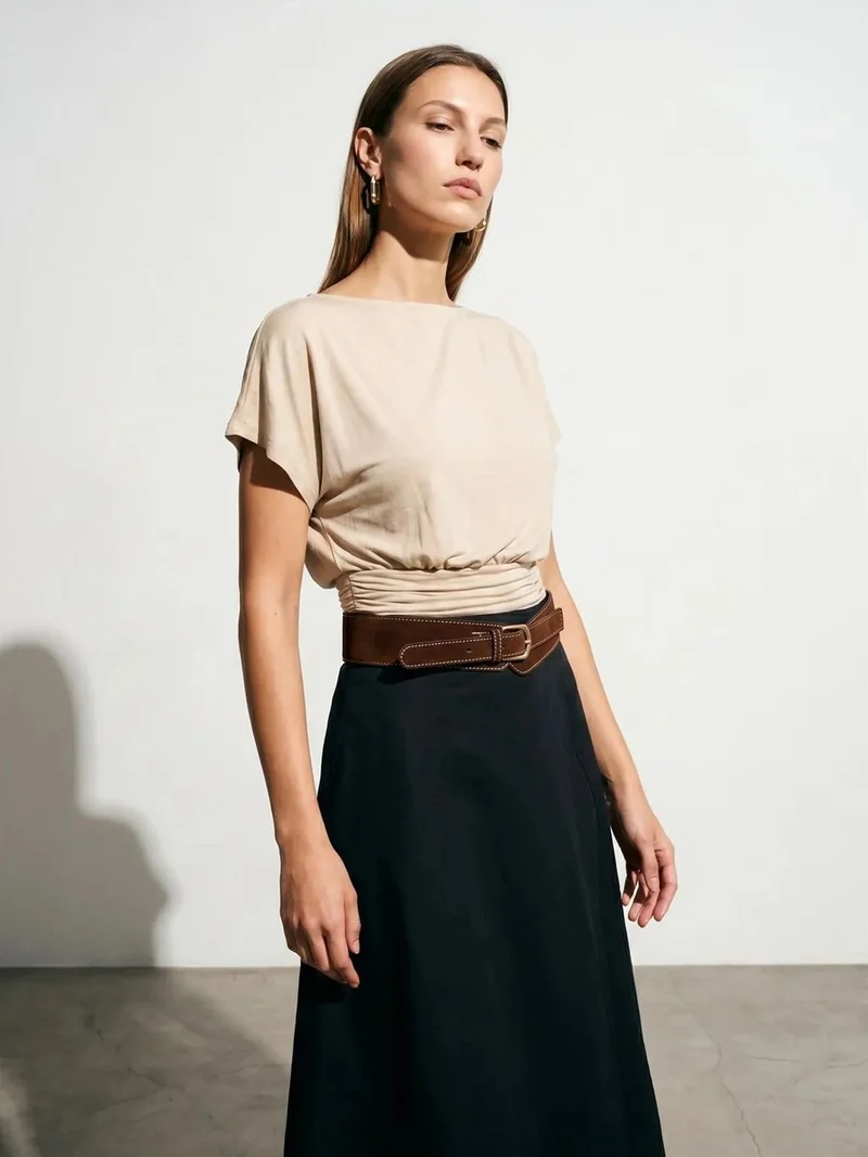 ديلفين DILVIN Women's Modal Blend Cut-out Crew Neck Blouse