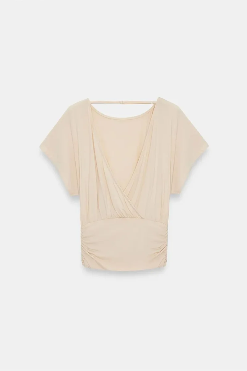 Dilvin Beige Natural DILVIN Women's Modal Blend Cut-out Crew Neck Blouse for Women | Best Price UAE