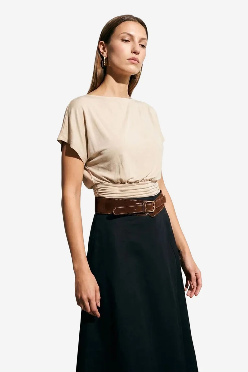 Dilvin Beige Natural DILVIN Women's Modal Blend Cut-out Crew Neck Blouse for Women | Best Price UAE