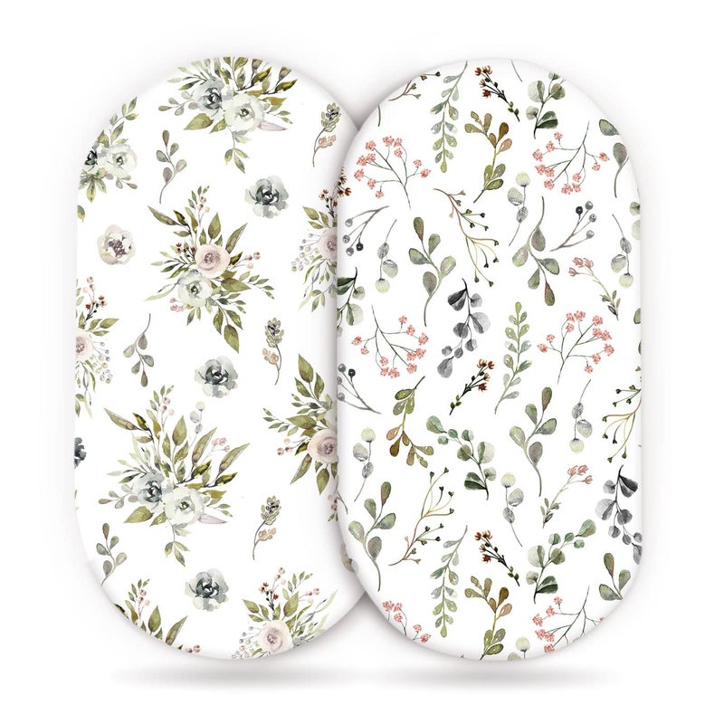 Stretchy Ultra Soft Fitted Bassinet Sheets 2 Pack Universal Fitted for Bassinets Baby Cradle Moses Basket Oval Rectangle Mattress Watercolor Rose and Flora Bassinet Sheet for Baby Girls