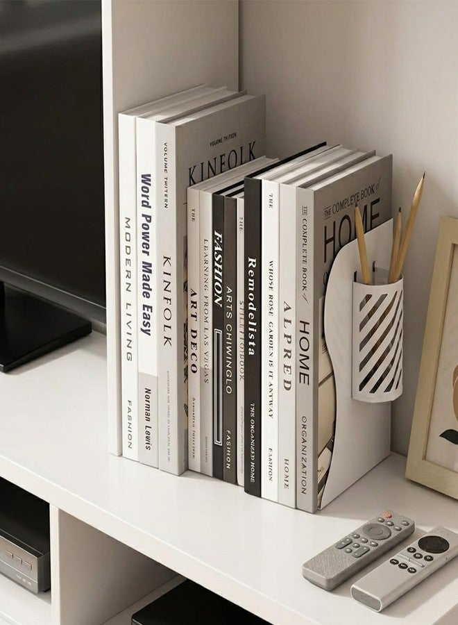 oddpod™ Premium Expandable Metal Bookends with Pen Holder for Office Decor/Book Shelf/Living Room/Home Décor 6666 7.5"- Ivory - Image 3