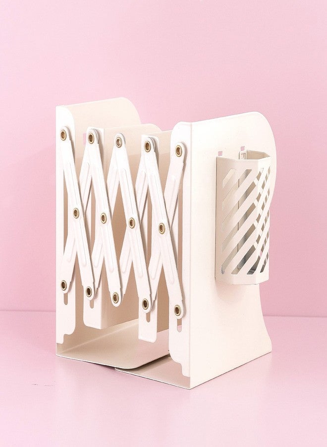 oddpod™ Premium Expandable Metal Bookends with Pen Holder for Office Decor/Book Shelf/Living Room/Home Décor 6666 7.5"- Ivory - Image 1