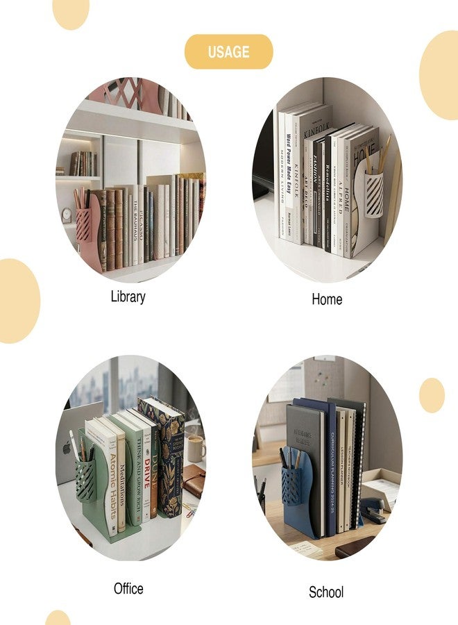 oddpod™ Premium Expandable Metal Bookends with Pen Holder for Office Decor/Book Shelf/Living Room/Home Décor 6666 7.5"- Ivory - Image 5