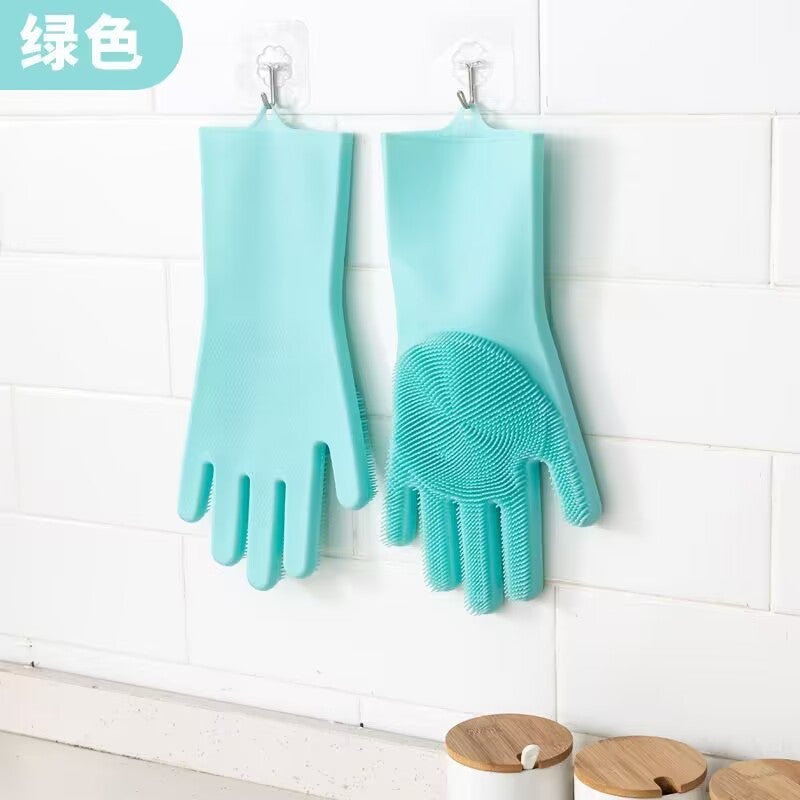 Silicone dishwashing gloves multifunctional household waterproof laundry gloves thickened durable cleaning magic gloves wholesale Green