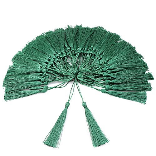 VAPKER 100 Pieces Green Silky Handmade Soft Tassels 13cm/5-Inch With 2-Inch Cord Loop for Jewelry Making, DIY Projects, Bookmarks - Image 1