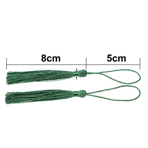 VAPKER 100 Pieces Green Silky Handmade Soft Tassels 13cm/5-Inch With 2-Inch Cord Loop for Jewelry Making, DIY Projects, Bookmarks - Image 3