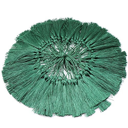 VAPKER 100 Pieces Green Silky Handmade Soft Tassels 13cm/5-Inch With 2-Inch Cord Loop for Jewelry Making, DIY Projects, Bookmarks - Image 2