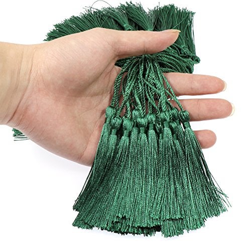VAPKER 100 Pieces Green Silky Handmade Soft Tassels 13cm/5-Inch With 2-Inch Cord Loop for Jewelry Making, DIY Projects, Bookmarks - Image 5