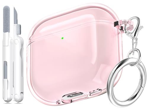 MHYALUDO for AirPods 4th Generation Case Cover 2024 MilitaryGrade Shockproof Soft TPU Highly Transparent AntiYellowing for AirPods 4 Case with Cleaning Kit Cute Round Buckle Clear Pink - Image 1