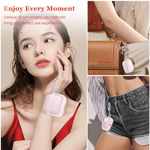 MHYALUDO for AirPods 4th Generation Case Cover 2024 MilitaryGrade Shockproof Soft TPU Highly Transparent AntiYellowing for AirPods 4 Case with Cleaning Kit Cute Round Buckle Clear Pink - Image 3