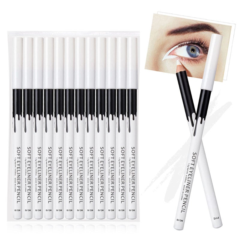 Erinde 12PCS Erinde White Eyeliner Pencil, Soft Highlighter Gel Eyeliner Pencil, Eye Liner Pen, Professional Eye Bighten Eyeshadow Waterproof Matte Hypoallergenic, Easy to Colour, Skin Marker Pen - Image 1