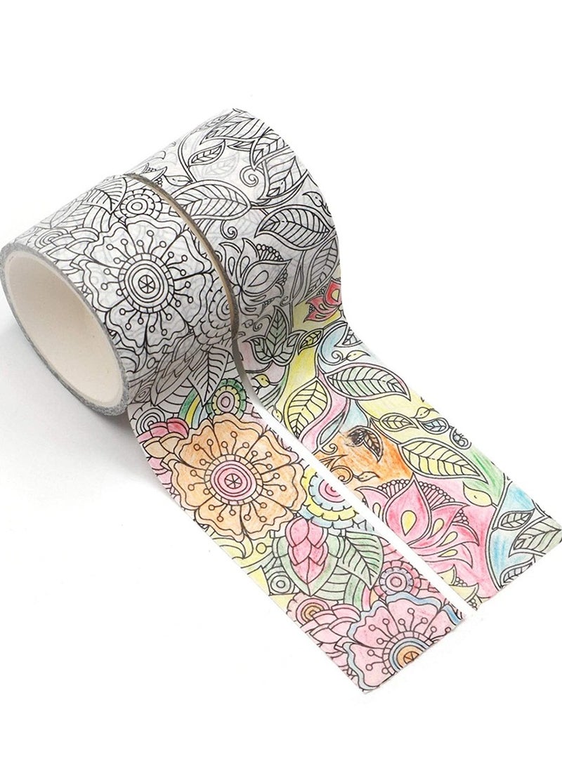 Excefore 2 Rolls Tinted Floral Washi Tape Set, 30mm Wide Adhesive Masking Tape, Paintable Handmade DIY Washi Tape, Hand Trolley, Cut and Paste Decorative Tape - Image 1