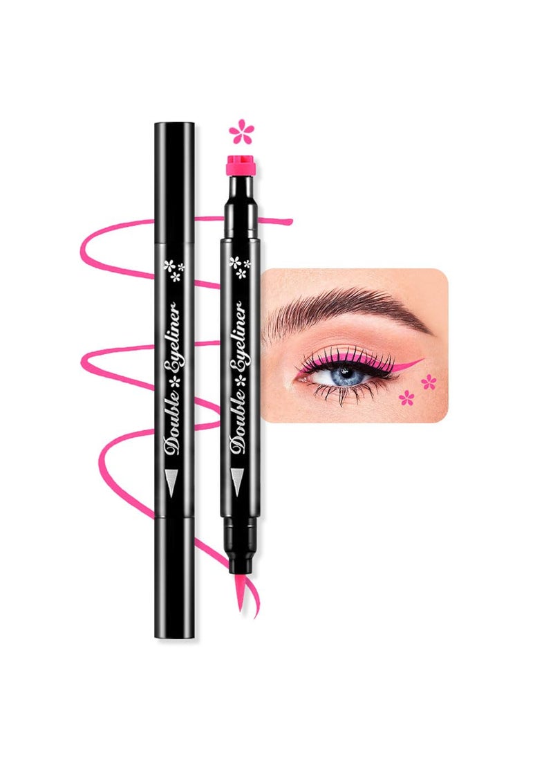 BINGBRUSH BINGBRUSH Double-head Liquid Stamp Eyeliner Pencil, Colors Flowers Heart Moon Star Shapes Face Stamps Makeup Colorful Waterproof Slim Gel Felt Tip High Pigment Liquid Eyeliner (07#Flower&Pink) 