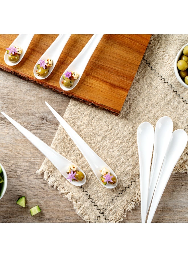 Restaurantware 8 x 1.2 Inch Tasting Spoons, 500 Disposable Sample Spoons - Self-Standing, Tear Drop Design, White Plastic Dessert Spoons, For Parties Or Other Events, Serve Appetizers Or Desserts - Image 3