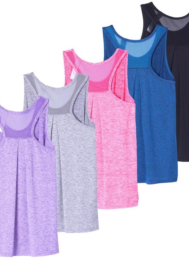 REALESSENTIALS 5 Pack Tank Tops Workout Shirts Womens Racerback Athletic Tanks Top Running Dri Fit Shirt Activewear Tees Exercise Sleeveless Gym - Image 1