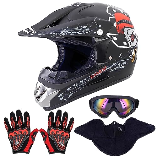 OUMURS Adult Dirt Bike Helmet with Goggles Gloves Mask Adjustable Sun Visor DOTFMVSS218 Motorcycle Adult ATV Helmet OffRoad Motocross Downhill Moped MX for UnisexAdultNew Black Skull S - Image 1