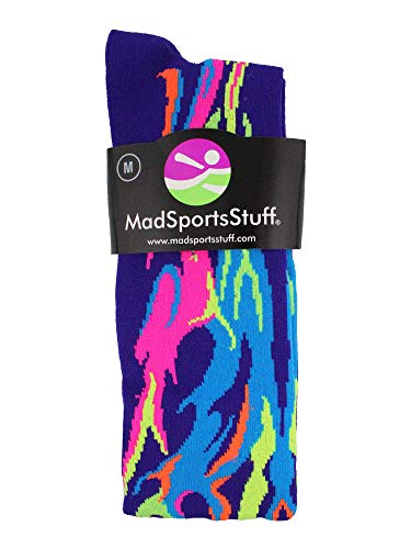 MadSportsStuff Flame Socks Athletic Over the Calf Socks (Purple/Multi Neon, Small) - Image 2