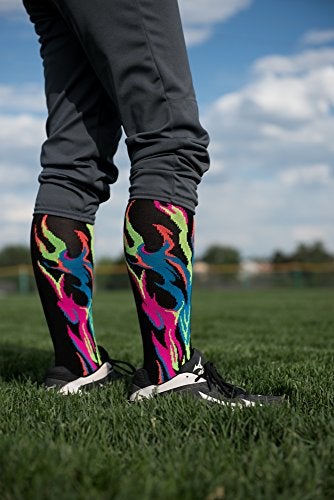 MadSportsStuff Flame Socks Athletic Over the Calf Socks (Purple/Multi Neon, Small) - Image 5