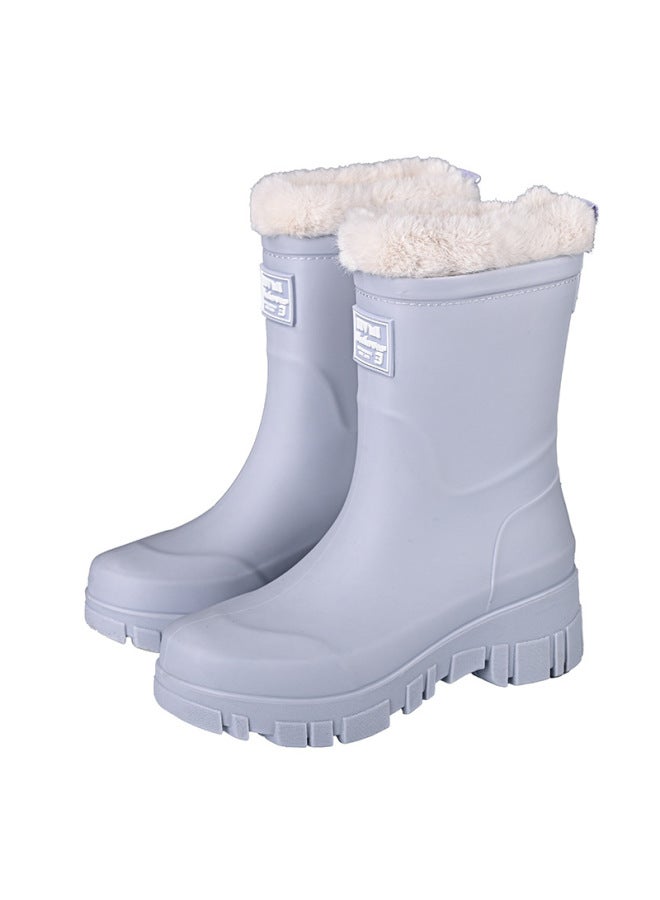 New One-piece Cotton Mid-barrel Long Barrel Rain Boots Women's Waterproof Non-slip Wear-resistant Outer Wear Shoes Kitchen Working Sleeve Women's Shoes