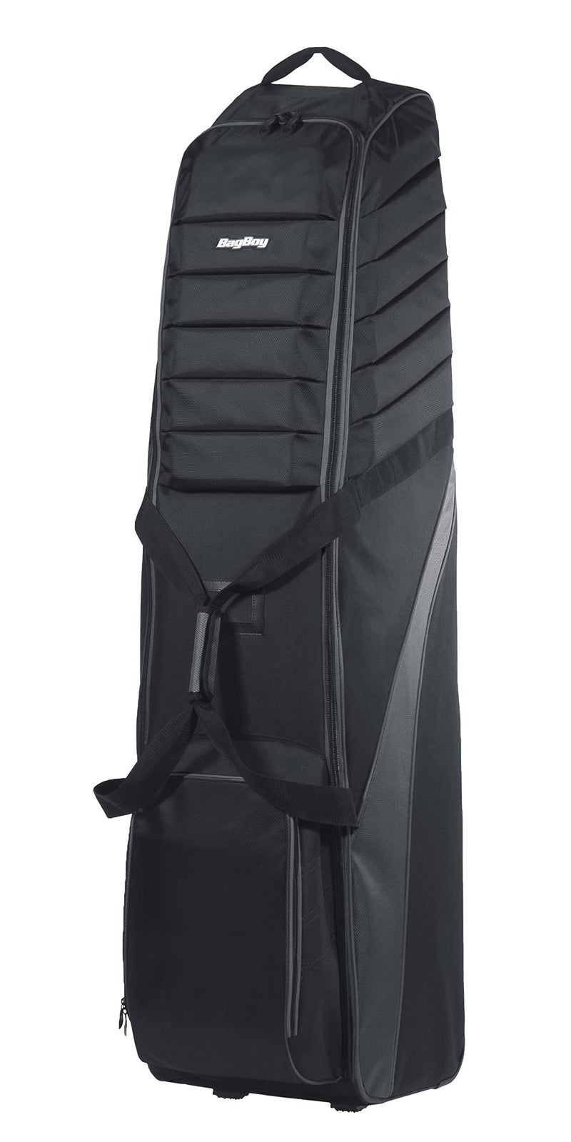 غطاء سفر جولف Bag Boy T750 لشركات الطيران سميك جداً مع حواف مبطنة من 4 جهات حزام ضغط داخلي قابل للقفل بسحاب كامل محيط أسود رمادي