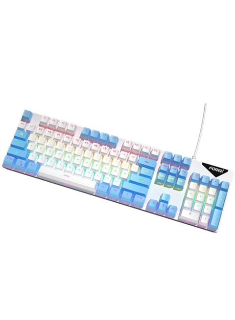 FVQ302 Mixed Color Wired Mechanical Gaming Illuminated Keyboard (white blue)