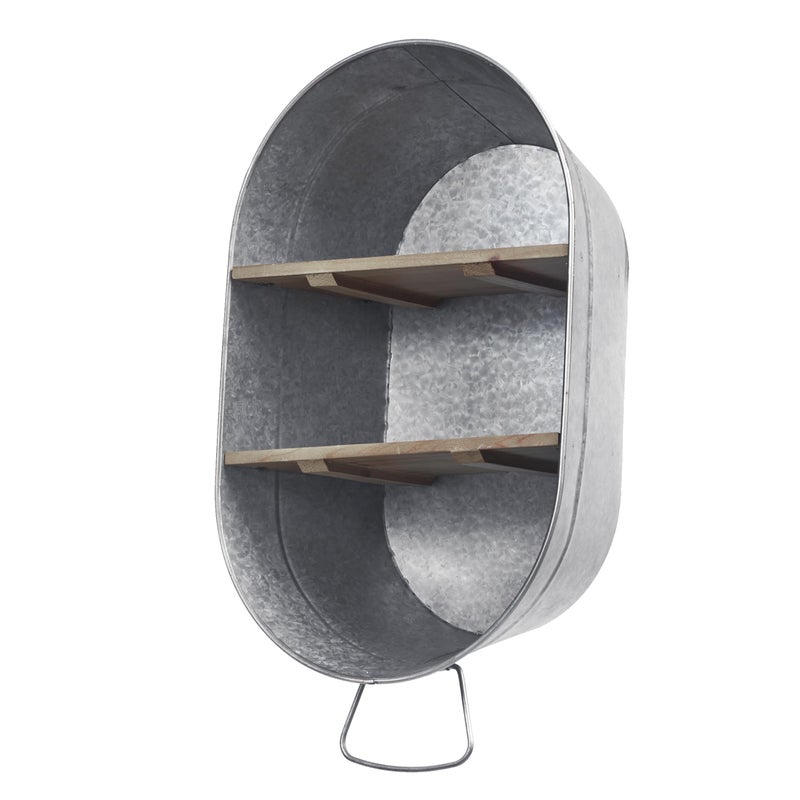 SOFE Galvanized Metal Wash Tub with Shelf, Small Oval Wall Shelf Country Bathroom Decor, 2 Tier Display Shelf Wall Mounted, Farmhouse Laundry, Floating Shelves Bathroom, Living Room - Image 5