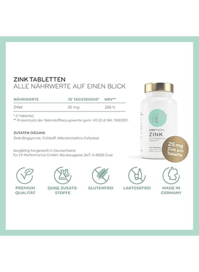كوسفيرا زنك 25 مجم - 365 قرص  يدعم وظيفة المناعة ويعزز صحة البشرة والشعر صُنع في ألمانيا - Image 5